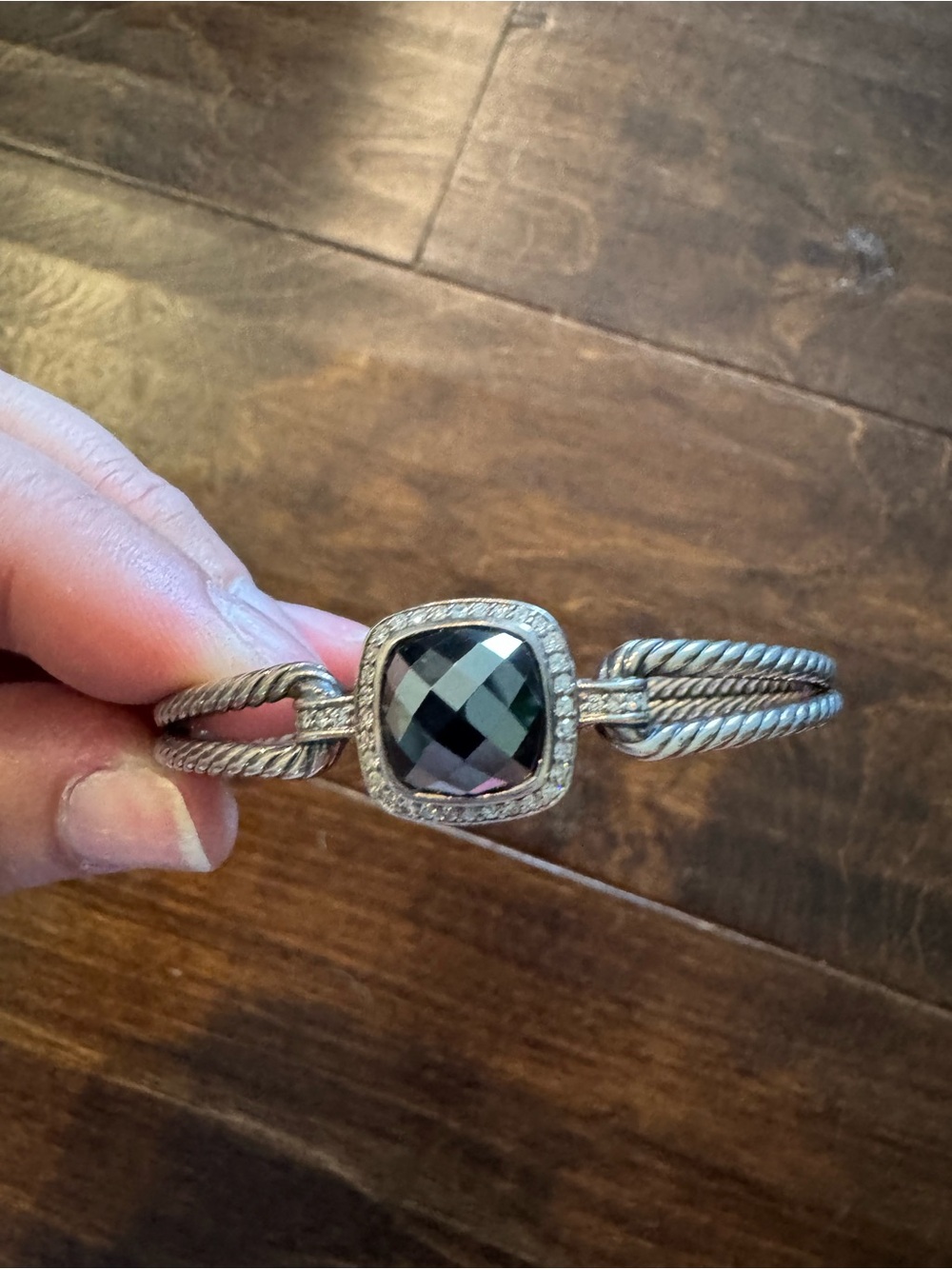 David Yurman Sterling Silver Bracelet with Black Faceted Cushion Stone